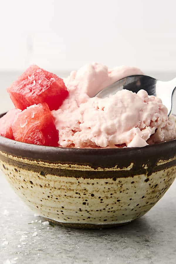 scooping no churn watermelon sherbet