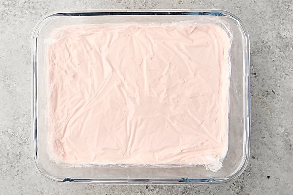 topping watermelon sherbet with saran wrap before freezing