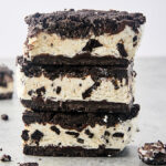 ice cream sandwiches made with an oreo cookie crust stacked