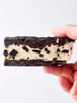 cookies and cream ice cream made into ice cream oreo sandwich