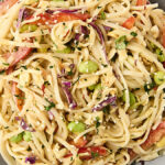 cold peanut ginger noodle salad on a plate