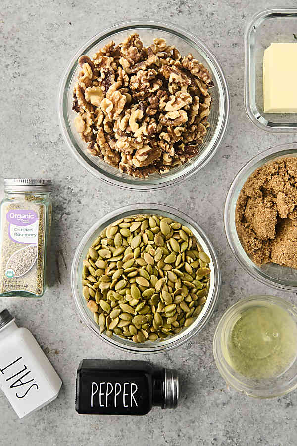 ingredients to make candied walnuts and pumpkin seeds
