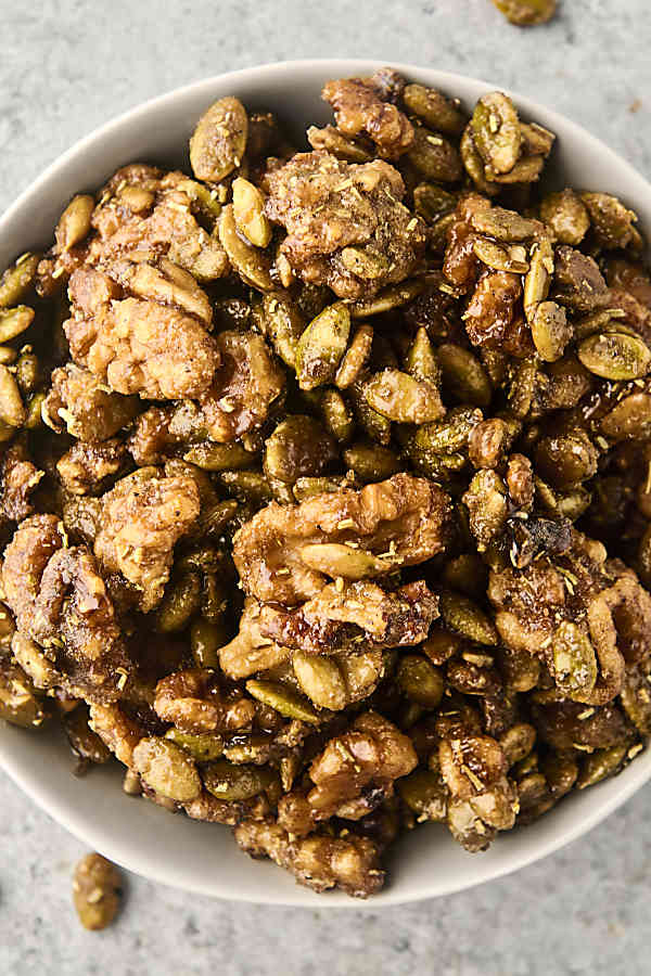 candied nuts and seeds in a bowl