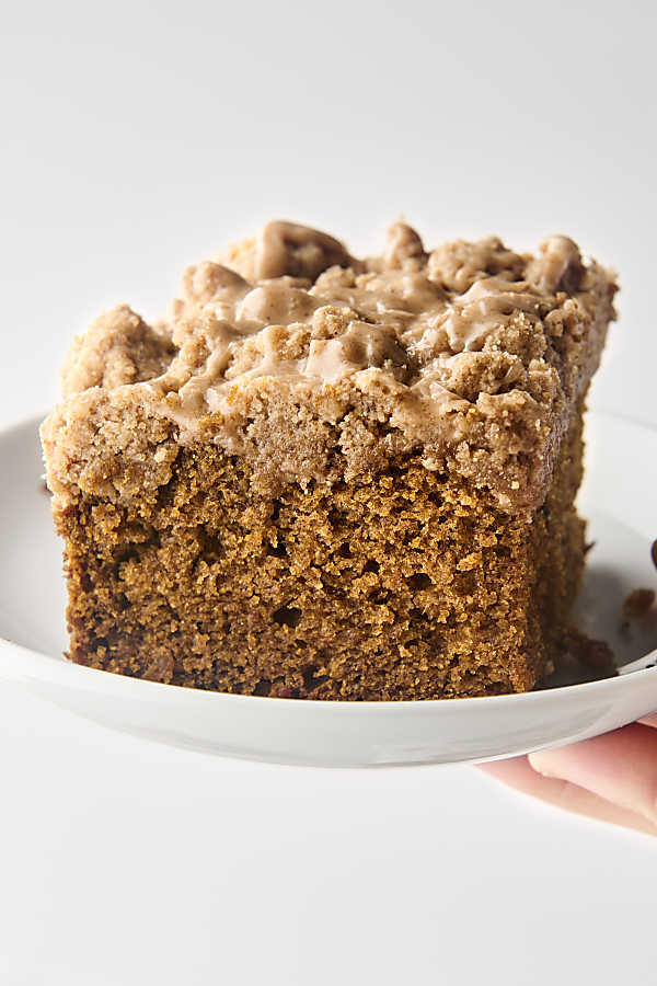 piece of pumpkin crumb cake on a plate