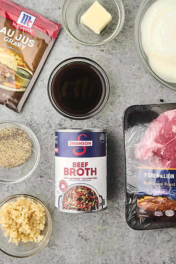 ingredients to make crockpot french dip sandwiches