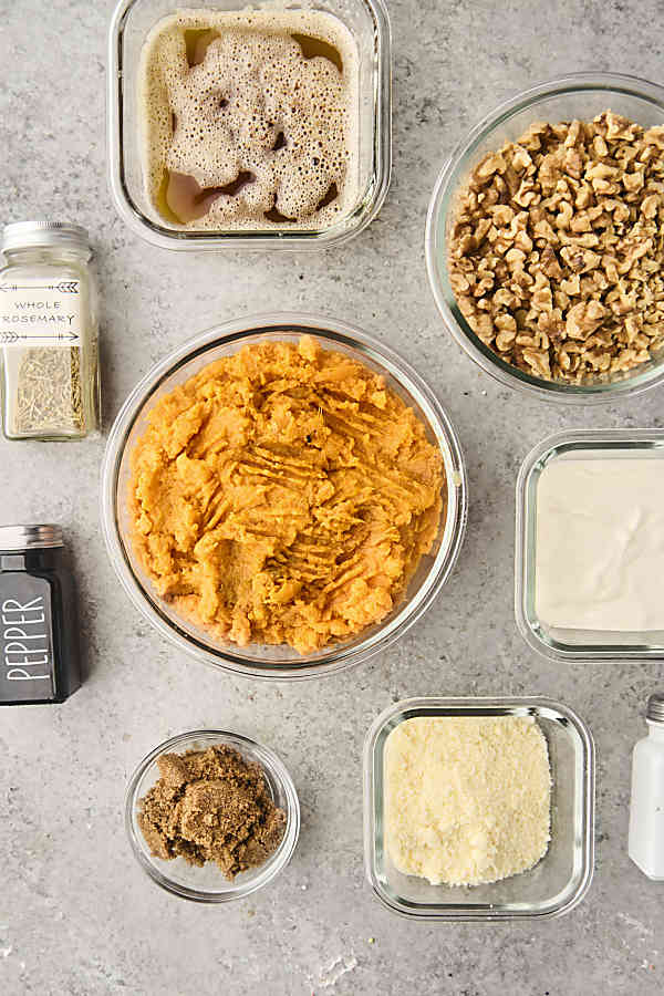 ingredients to make savory sweet potato casserole