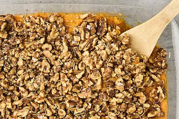 baked savory sweet potato casserole in a dish