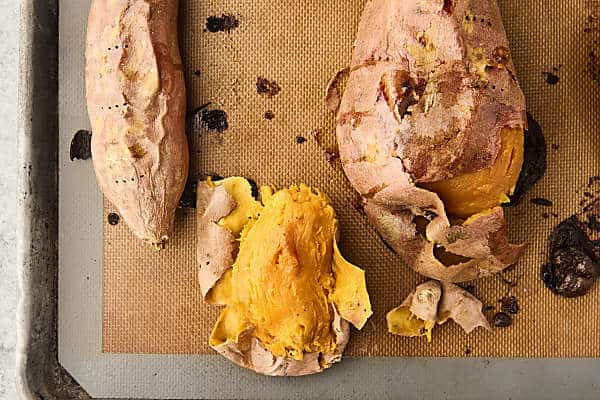 peeling roasted sweet potatoes