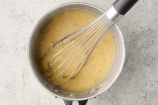 homemade gravy in a saucepan
