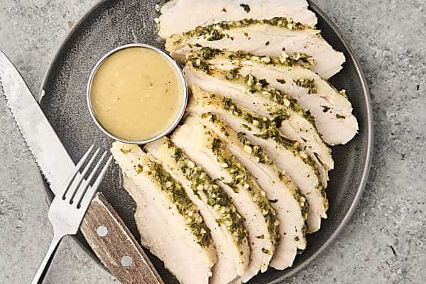 sliced turkey breast on a plate