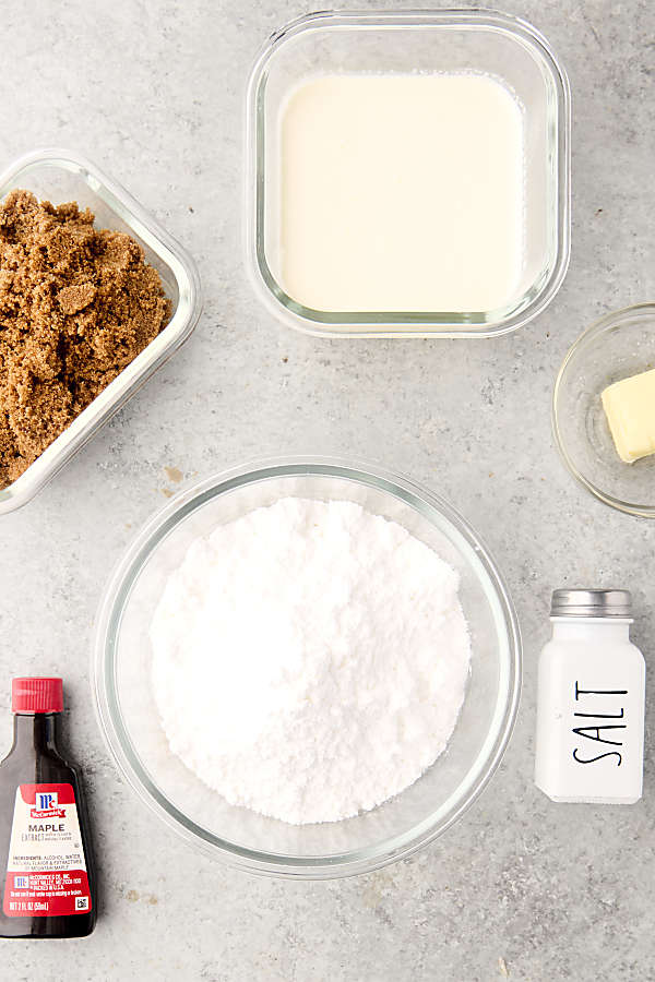 ingredients to make brown sugar maple frosting