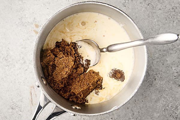 cream and brown sugar in a saucepan