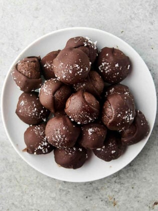 pile of chocolate date bites on a plate