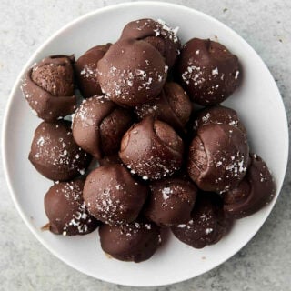 pile of chocolate date bites on a plate