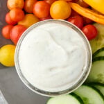 high protein low calorie ranch dressing recipe on a plate with fresh vegetables