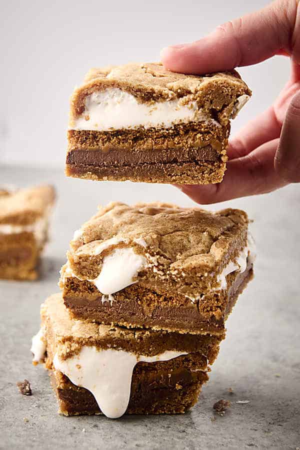 stack of cookie butter smores bars