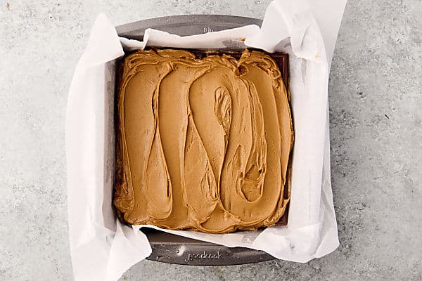 thick layer of biscoff cookie butter on top of the hersheys chocolate