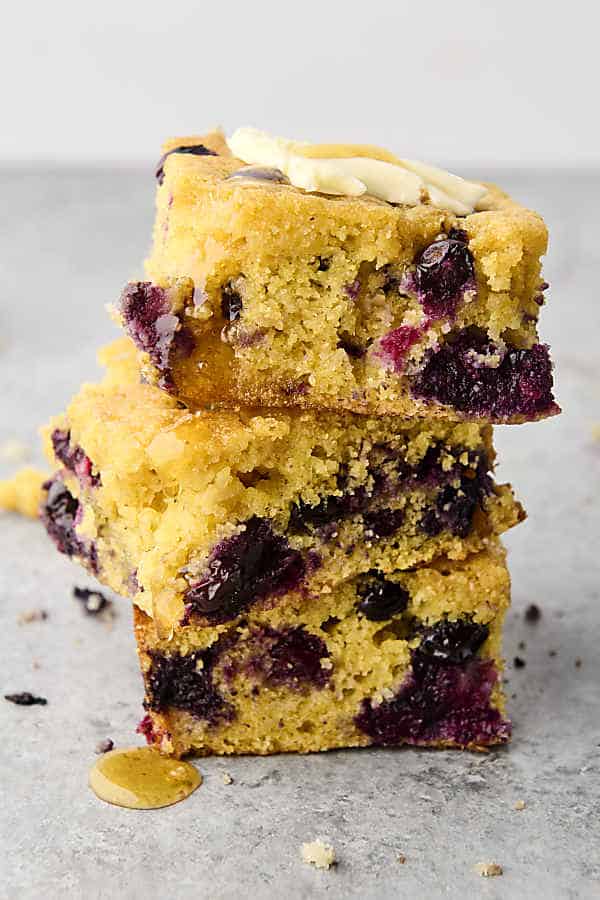 stack of blueberry cornbread