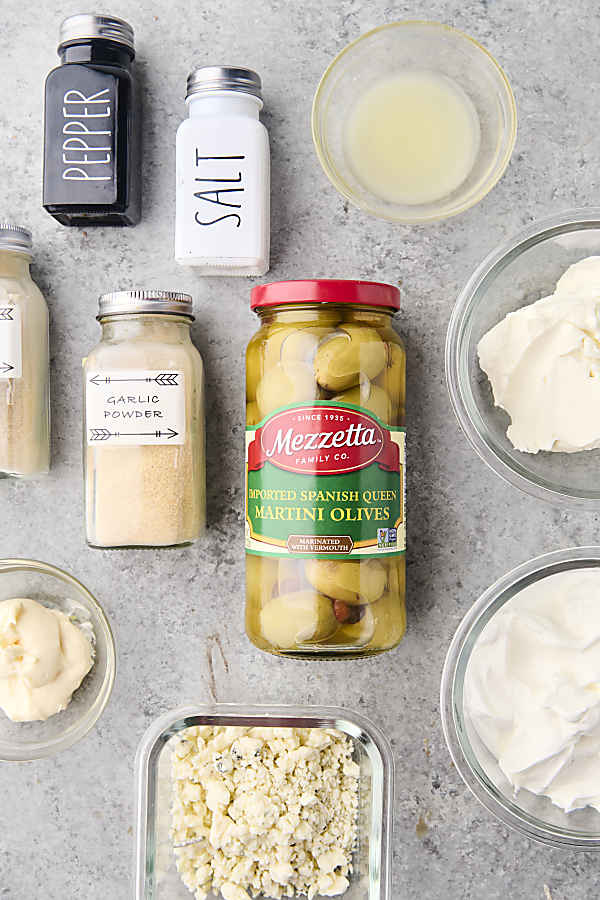ingredients to make dirty martini dip