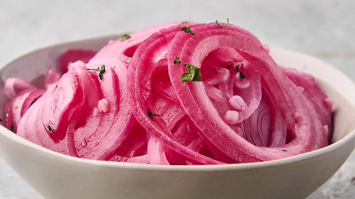 bowl of pickled red onions