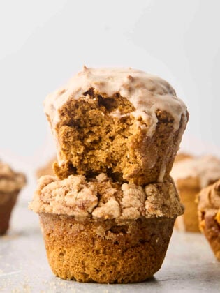 three ingredient pumpkin muffins stacked
