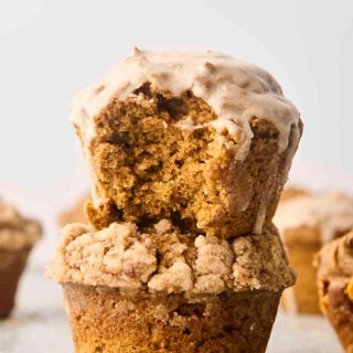 three ingredient pumpkin muffins stacked