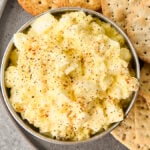 cottage cheese egg salad in a bowl with crackers