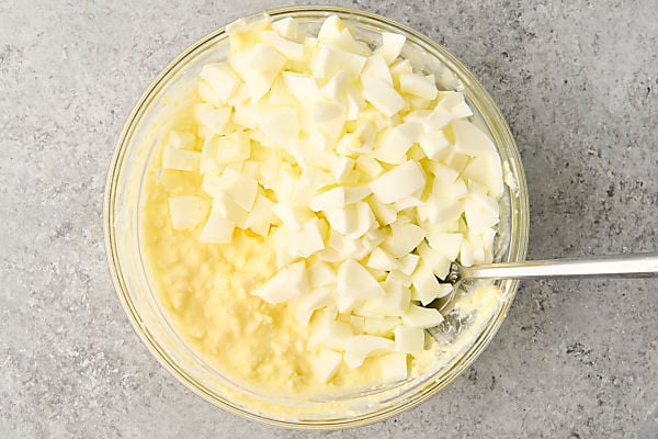 stirring in chopped hard boiled egg whites
