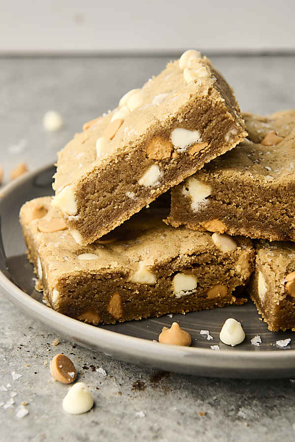 plate of butterscotch and white chocolate blondies