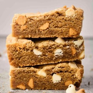 butterscotch blondies in a stack
