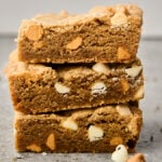stack of brown butter butterscotch blondies with white chocolate