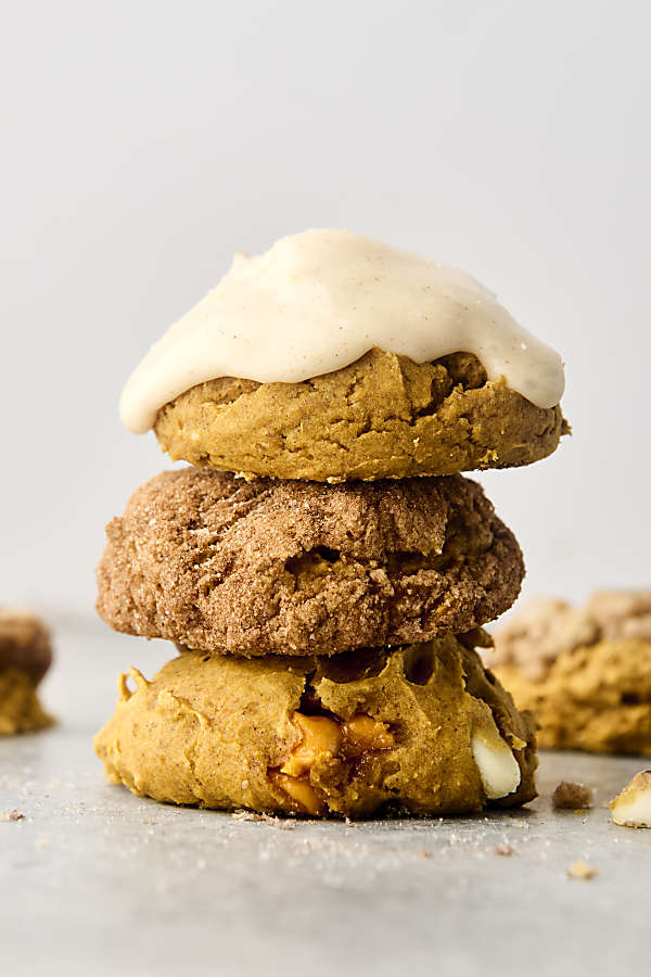 pumpkin cake cookies stacked