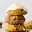 stack of cake mix pumpkin cookies with different mix-ins and toppings
