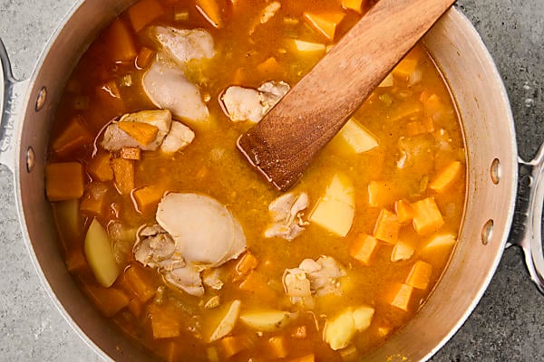 simmering stew until potatoes are tender